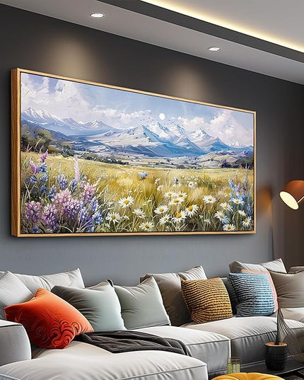 QIYILEXWART Large Wall Art For Bedroom Wall Decor For Living Room Office Decoration Range Grassland Landscape Painting Watercolour Pictures Canvas Artworks Ready To Hang Home Decor Wood Framed