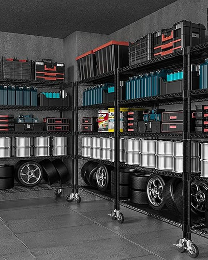 Garage Shelving 5 Tier Industrial Metal Shelving Units for Commercial, Basement, Pantry, Warehouse, School, Black Heavy Duty Easy Assembly 23.6" D x 53.2" W x 73.6" H