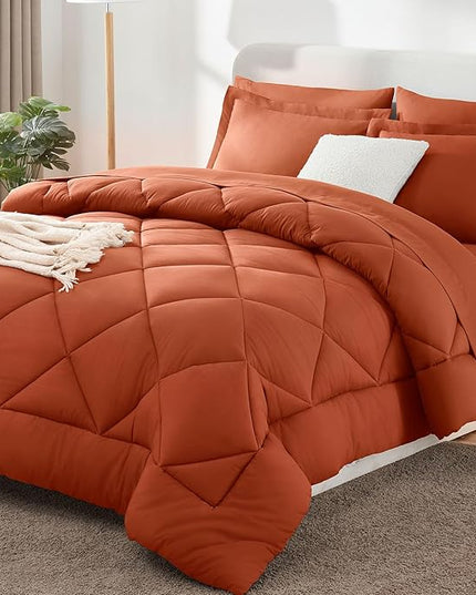 CozyLux King Size Comforter Set Burnt Orange - 7 Pieces Bed in a Bag King, Luxury Soft Bed Set for All Seasons, Bedding Set with Down Alternative Comforter, Sheets, Pillowcases & Shams, Terracotta