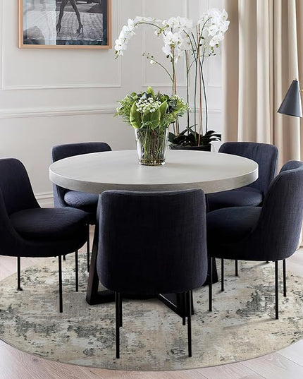 Modern Abstract 8x8 Round Area Rug Non Slip Non Shedding Rug Low Pile Stain Resistant for Bedroom Living Room Office Dining Room,Grey Yellow