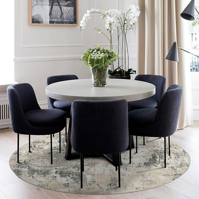 Modern Abstract 6x6 Round Area Rug Non Slip Non Shedding Rug Low Pile Stain Resistant for Bedroom Living Room Office Dining Room,Grey Yellow