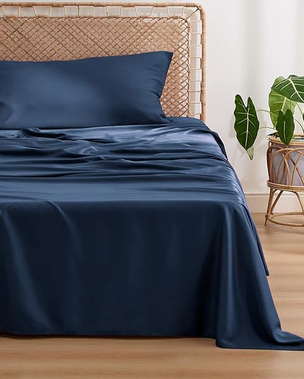 Bedsure Cooling Sheets Twin, Rayon Derived from Bamboo, Breathable & Soft Twin Sheets Set, Deep Pocket Up to 16 Inches, Hotel Luxury Silky Bedding for Hot Sleepers, Navy