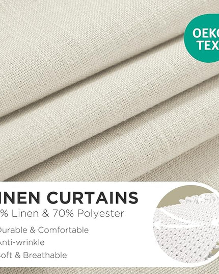 Joydeco Linen Curtains 96 inch Length 2 Panel Set, Light Filtering Curtain for Living Room Bedroom, 52 inch Wide Drapes with Rod Pocket Back Tab (96" Lx52 W, Ivory on Linen)