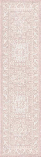 Rugs.com Outdoor Aztec Collection Rug – 8 Ft Runner Pink Flatweave Rug Perfect for Hallways, Entryways