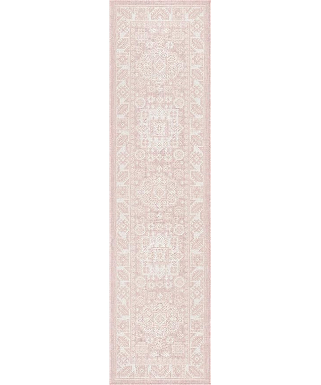 Rugs.com Outdoor Aztec Collection Rug – 8 Ft Runner Pink Flatweave Rug Perfect for Hallways, Entryways