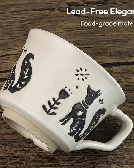 Ceramic Coffee Mug, 12 oz Novelty Unique Teacup with Handle, Stoneware Cup for Tea Mocha Latte Cappuccino Espresso (Fox)