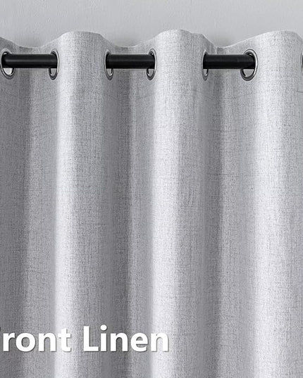 100% Blackout Curtains 90 Inch Long 2 Panels Set, Faux Linen Black Out Curtains for Bedroom Living Room, Thermal Insulated Room Darkening Drapes Grommet (W52 x L90, Off-White)