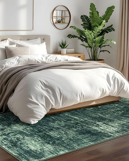 IOHOUZE Abstract Area Rugs 6x9 Ft Washable Rugs for Living Room, Non Slip Dining Room Rug, Printed Faux Wool Rugs for Bedroom, Floor Carpet for Office Nursery Playroom, Dark Green