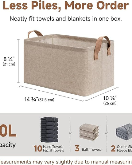 StorageWorks Storage Bins, Fabric Storage Bins for Shelves, Storage Baskets with Metal Frame, Closet Baskets and Bins with Handles, Brown and Beige, 2-Pack