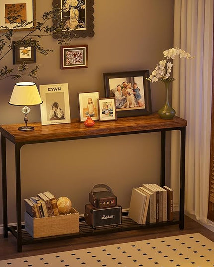 Console Table for Entryway, Narrow Entryway Table with Storage, Sofa Table with Mesh Shelves, Console Tables for Living Room, Bedroom, Hallway, Foyer (2 Tier, Rustic Brown, 47 inch)