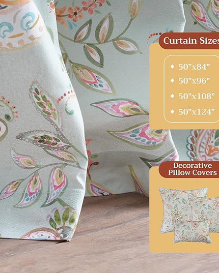 Maison d' Hermine Curtains for Living Room 100% Cotton 84 inch Length Two Panels Light Filtering Curtains for Bedroom Windows with Rod and Loop Pockets Drapes (Ramage Multicolor, 50" W x 84" L)