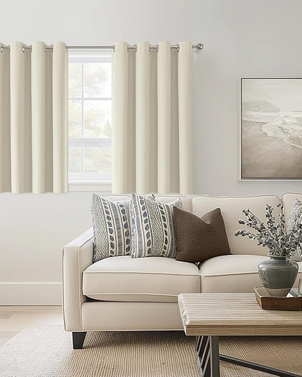 ChrisDowa 100% Blackout Birch Solid Curtains 45 Inches Long 2 Panels for Bedroom Living Room,Farmhouse Room Darkening Thermal Insulated Soundproof Grommet Top Window Treatment Drapes,52x45