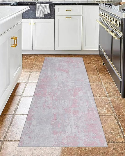 Modern Abstract 2x7 Runner Rug Washable Non Slip Stain Resistant Rug for Hallway Kitchen Bedroom Non Shedding Low Pile Indoor Floor Cover,Grey Pink