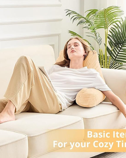 Sasttie Reading Pillow, Velvet Back Pillow for Bed Sitting Up, Adult Back-Rest Support Cushion with Arms for Sit Up on Couch, Sofa, and Floor, Dorm Essentials, Reading Accessories, Camel