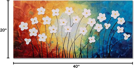 Yihui Arts Hand Painted Textured Flower Oil Painting on Canvas - Colorful Abstract White Floral Wall Art for Living Room, Bedroom, Modern Home Decor