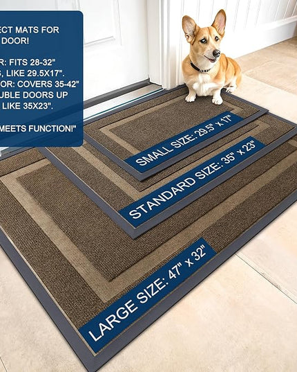 OLANLY Front Door Mat Indoor Outdoor Entrance, Waterproof All-Season, All-Weather Doormat, Sturdy Natural Rubber, Fade Resistant, Low Profile, Easy Clean Patio Porch Entryway Mat, 59x23, Brown