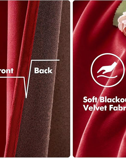 MIULEE Christmas Red Velvet Curtains Elegant Grommet Curtains Thermal Insulated Soundproof Room Darkening Curtains/Drapes for Classical Living Room Bedroom Decor 52 x 72 Inch Set of 2