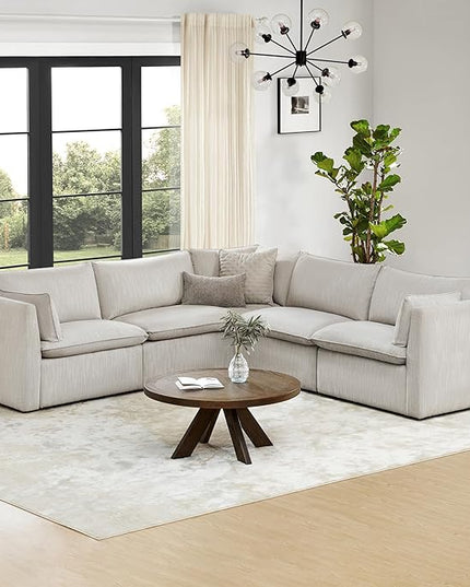 CHITA Luxury Oversized V-Shaped Sectional Sofa Couch, Premium Down Filled Cloud Modular Sectional, FSC Certified, 107''Width, 4 Seat and 1 Middle Corner for Living Room, Snow