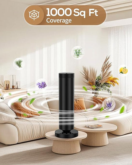 Waterless Diffuser with 90ML Essential Oils, Covers 1000 Sq Ft, Diffusers for Home Hotel, Adjustable Mist & Timer, Scent Diffuser Starter Kit with Night Light, Corded Electric,Black