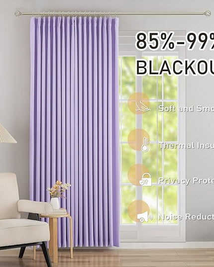DONREN Lavender Purple Pinch Pleated Blackout Curtains with Hooks - 72 inch Length Room Darkening Thermal Insulated Window Curtain Drapes for Living Room Bedroom Set of 2 Panels 40" Wx72 L