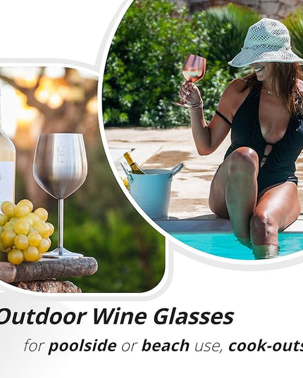Gusto Nostro Stainless Steel Wine Glass - 18 oz - Cute, Unbreakable Wine Glasses for Travel, Camping and Pool - Fancy, Unique and Cool Portable Metal Wine Glass for Outdoor Events, Picnics (Set of 4)