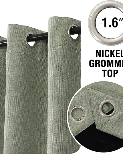 H.VERSAILTEX 95% Blackout Linen Curtains 108 Inches Long for Bedroom/Living Room Thermal Insulated Grommet Curtain Drapes Primitive Textured Burlap Effect Window Drapes 1 Panel - Heather Sage/Black