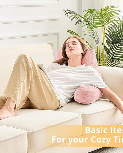 Sasttie Reading Pillow, Velvet Back Pillow for Bed Sitting Up, Adult Back-Rest Support Cushion with Arms for Sit Up on Couch, Sofa, and Floor, Dorm Essentials, Reading Accessories, Peach