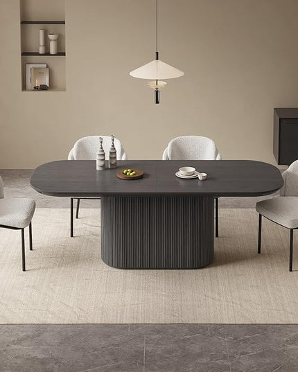Guyii 5-Piece Oval Dining Table Set, 86.61" Modern Kitchen Table with 4 Chairs, Indoor Rectangular Dining Room Table for Kitchen, Living Room, Black