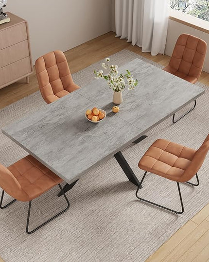 ZckyCine 7-Piece Dining Table Set, 6-Person Modern Rectangular Wooden Expandable Dining Table and 6-Person Leather Dining Chairs, 6-Person Kitchen Table and Chairs, Perfect for Kitchen Dining