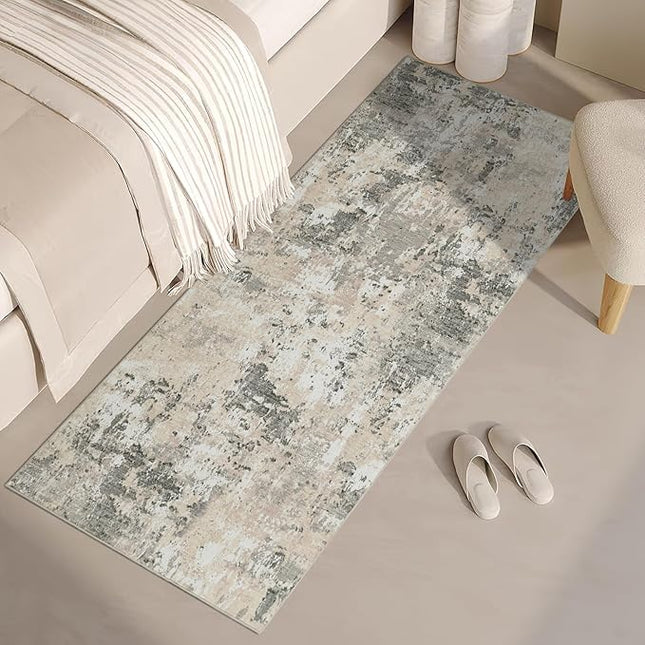 Modern Abstract Runner Rug 2x5 Washable Non Slip Stain Resistant Rug for Bedroom Living Room Non Shedding Low Pile Indoor Floor Cover,Grey Yellow