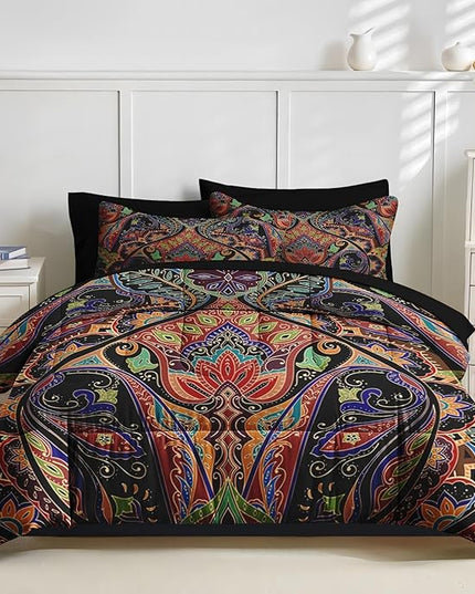 Nesker 7 Pcs Comforter Set Full Size, Paisley Boho Plant Bedding Set for Kids and Adults, Bohemian Retro Floral Bed Sheet Sets with Fitted Sheet 2 Pillowcases & 2 Shams