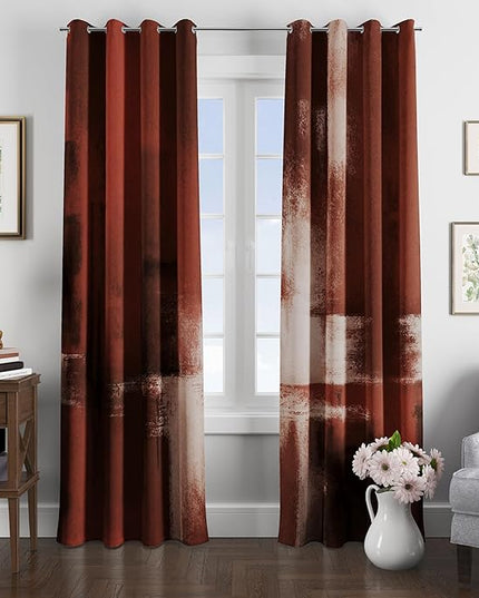 Asuexpect Red Curtains 2 Panels Abstract Rust Curtain Room Darkening Grommet Window Treatments Modern Decorative for Bedroom Living Room, 52x84 Inches