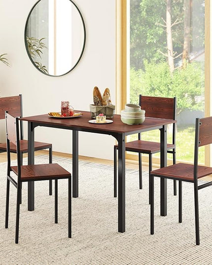 Giantex Dining Table Set for 4, 5-Piece Kitchen Table Set with Dinner Table, Dining Chairs, Metal Frame, Space-Saving Dinette Set for Living Room Restaurant, Breakfast Nook Table Set (Walnut)