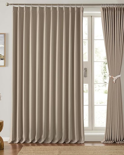 KEQIAOSUOCAI Extra Wide Pinch Pleated Blackout Living Room Curtains, Triple Weave Thermal Insulated Window Treatment Light Blocking Panels for Patio/Hall/Porch (Khkai, W80 x L108, Set of 2)