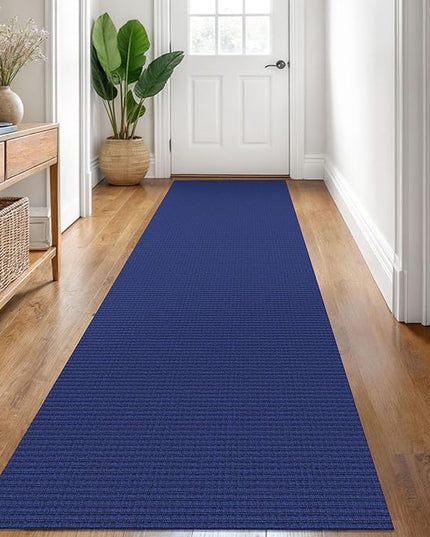 KOZYFLY Runners for Hallways 2.6x8 ft Washable Kitchen Runner Non Slip Rubber Backed Hall Runners Cotton Entryway Runner Rugs Floor Carpet for Indoor Backdoor Bedroom Kitchen, Royal Blue/Navy