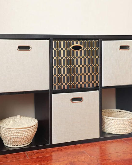 Posprica Storage Cube Basket Bins,13×13 Foldable Storage Boxes for Closet Organizer Shelf Cabinet Bookcase,Thick Fabric Drawer,Set of 4, Beige
