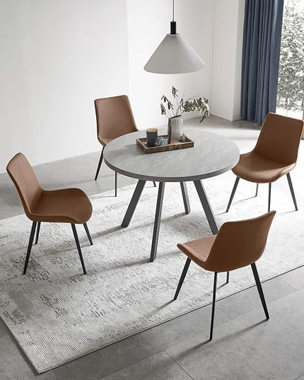 Round Dining Table Set, Mid Century Modern Small Round Dining Table Set, Saving Space (Table + 4 Brown Chairs)