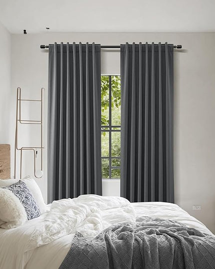 Guken 100% Blackout Curtains 90 Inch Length 2 Panels Set for Living Room Bedroom Back Tab Thermal Insulated Black Out Linen Drapes Room Darkening Blazer Grey,52x90