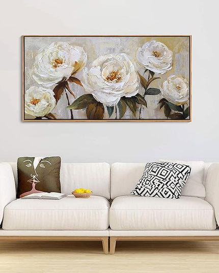 Flower Canvas Wall Art Textured Floral Picture Wall Decor White Large Elegant Painting for Living Room Modern Artwork for Home Decor Pictures for Bedroom Wall Decor 20×40IN