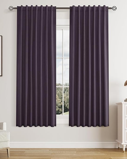 Guken Blackout Curtains 63 Inch Length 2 Panels Set for Living Room Bedroom Back Tab Thermal Insulated 100% Black Out Linen Drapes Room Darkening Window Curtains 63 Inches Long,Plum