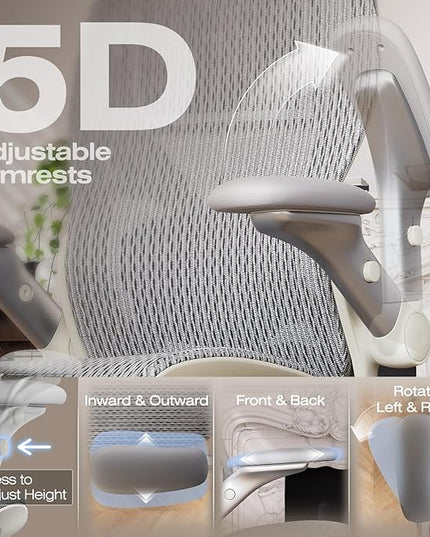 ELABEST X100 Ergonomic Office Chair with Footrest, Big and Tall Home Desk Chair with 5D Flip-Up Arms, Adjustable 3D Lumbar Support,High Back Rolling Computer Chair, Swivel Mesh Chairs (Frosted Dawn)