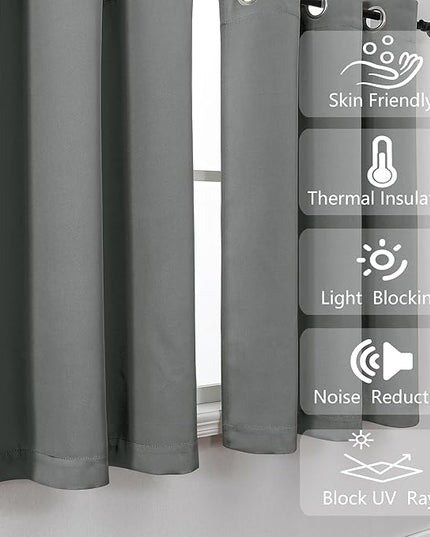 Simplebrand Light Grey Room Darkening Curtains for Bedroom 63 Inch Length 2 Panels Set, Thermal Insulated Energy Saving Curtains for Kids Room, Grommet Solid Nursery Window Treatment Drapes, W40 x L63