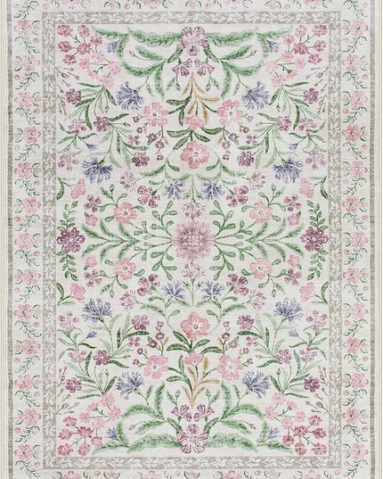 Wonnitar Floral Purple Rug for Bedroom, Washable 5x7 Area Rugs for Dorm, Boho Soft Non Slip Ultra-Thin Indoor Floor Carpet for Kids Room Nursery Living Room Classroom, Light Purple/Pink