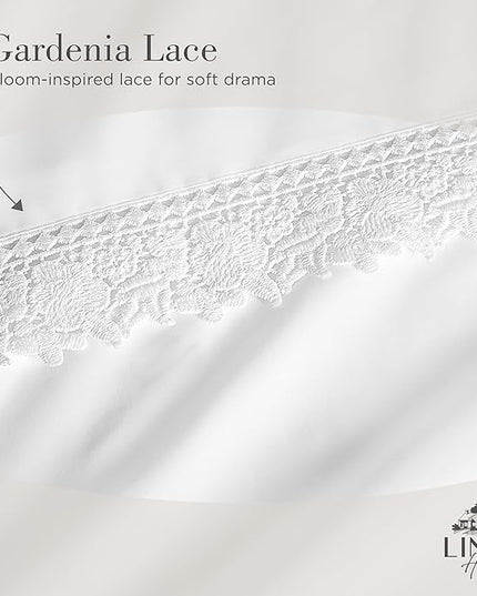 Linen Home 100% Cotton Percale Gardenia Lace Pillowcases King Size, White, 2 Pieces of Pillow Case, Crisp and Cool Strong Bed Linen, 20 inches X 40 inches