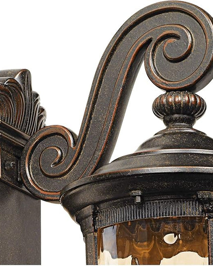 John Timberland Bellagio European Outdoor Wall Light Fixture Bronze Scroll 24" Champagne Hammered Glass Decor for Exterior House Porch Patio Outside Deck Garage Yard Front Door Garden Home