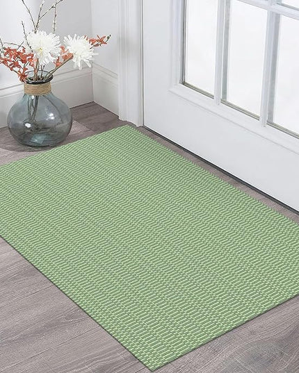 KOZYFLY Washable Area Rug 2x3 Ft Small Entryway Rug Indoor Door Mat Throw Rugs with Rubber Backing, Braided Cotton Floor Carpet for Front Entrance Bathroom Kitchen Foyer, Sage Green