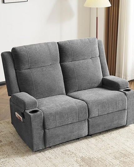 Loveseat Recliner, Loveseat Sofa with Adjustable Footrest, Wall Hugger Recliner for Living Room & Home Theater & RV(Gray)