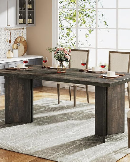 Tribesigns 63-inch Dining Table for 4-6, Farmhouse Kitchen Table with Large Tabletop, Rectangular Dinner Eating Table for Dining Room, Living Room, Kitchen, Dark Gray
