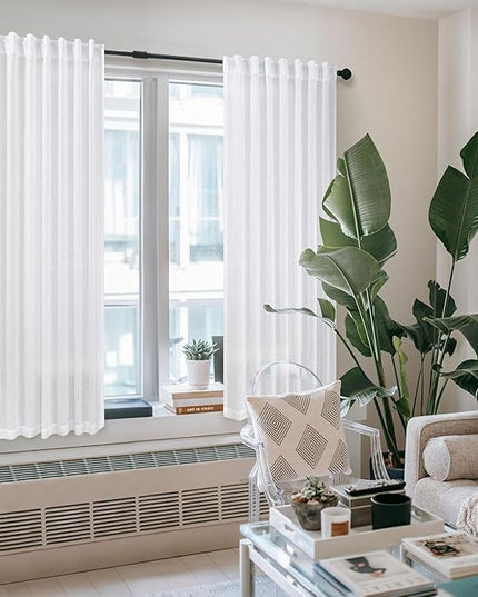 Pitalk White Curtains 38 Inch Wide for Windows 2 Panels Back Tab Loops Rod Pocket Light Diffusing Semi Sheer Linen Curtains for Bedroom Living Room Closet Doors Doorway 38 Inch Width by 63 Inch Length