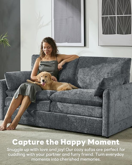 Tbfit Living Room Furniture Set, Loveseat & Standard Couch, Modern Comfy Cloud Sofa Set, Spring Seat Cushion, Chenille Fabric, Gray